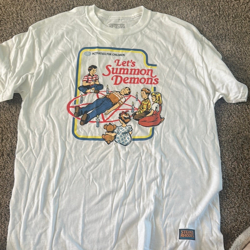 White Short Sleeve Tee with Retro Graphic